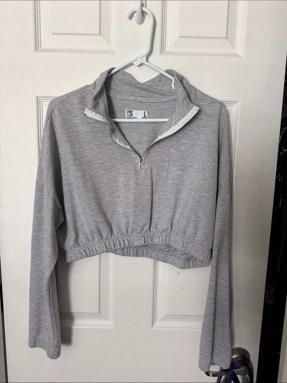 refuge Light Gray Cropped Quarter-Zip Sweatshirt